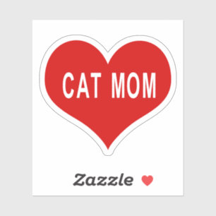 CAT MOM Red Love Heart Vinyl Pegatina