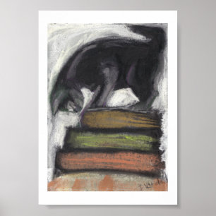 Cat on Books - Impresión de la pintura original de