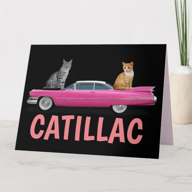 CAT PINK CADDY CLASSIC CAR TARJETAS DE CUMPLEAÑOS  (Anverso)