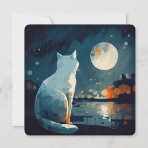 Cat Under the Moon by Lake - CARD
