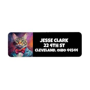 CAT USANDO ETIQUETAS DE REGRESO DE ARTE DE ROPA