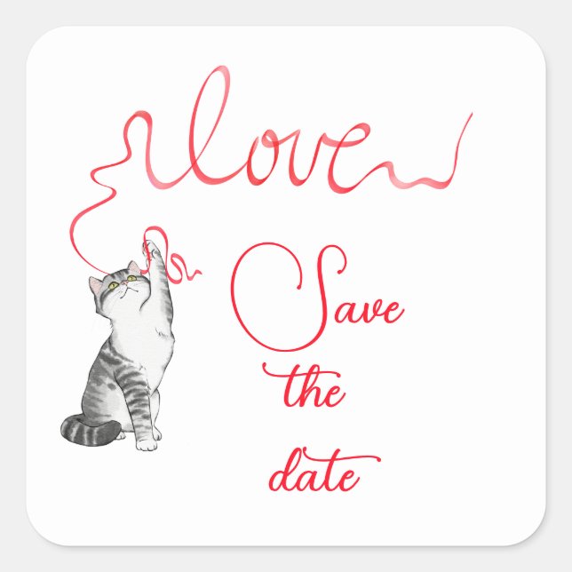 Cat with Ribbon Save the Date Sellos para sobres (Anverso)