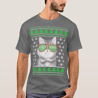 Cat with Sunglasses Meowy Ugly Christmas Sweater 