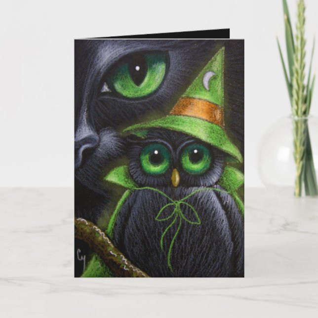 CAT y OWL NEGRO - Tarjeta HALLOWEB (Anverso)