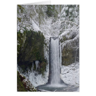 Catarata borrosa rodeada por un bosque de nieve