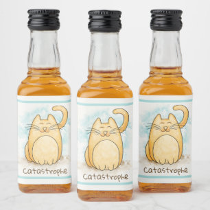 Catástrofe Cute Cat Pun Liquor Etiqueta de Botella