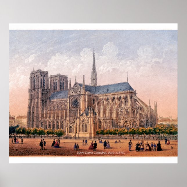 Catedral de Notre Dame impresión de 1870, París Fr (Frente)