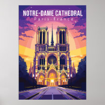 Catedral de Notre-Dame, poster de arte de viajes