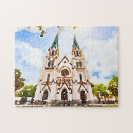 Catedral de Savannah Watercolor Foto rompecabezas
