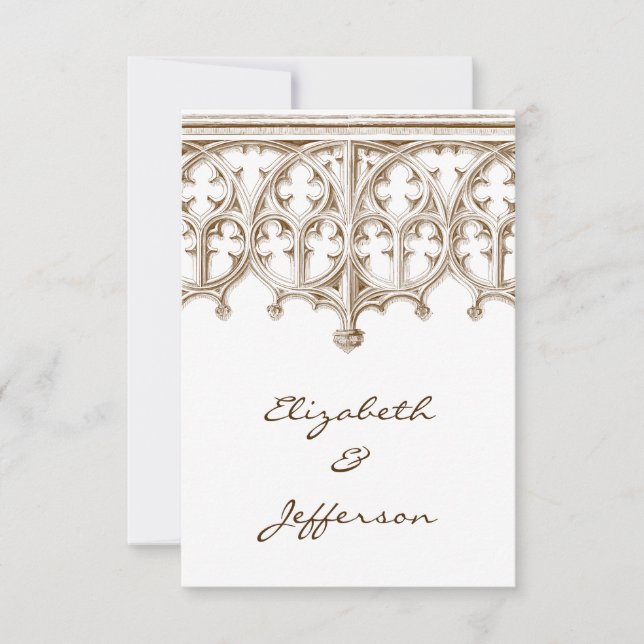 Catedral de Sepia Vintage Boda RSVP (Anverso)