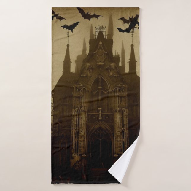 Catedral gótica de Halloween/otoño y murciélagos (Toalla de baño)
