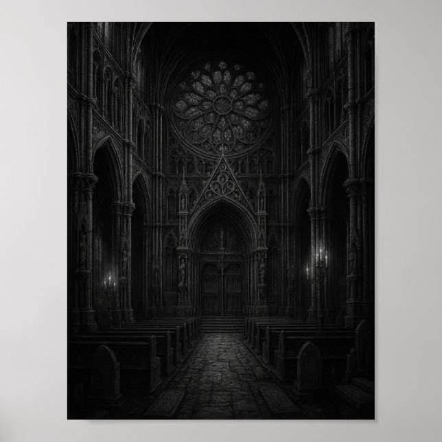 Catedral Gótica en Póster de Blanco + Negro (Frente)