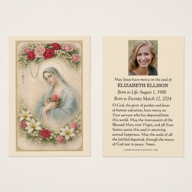 Catholic Blessed Mary Madonna Funeral Memorial (Anverso y reverso)