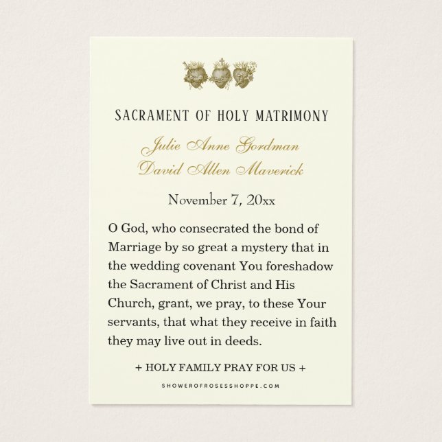 Catholic Floral Gold Wedding Holy Card (Atrás)