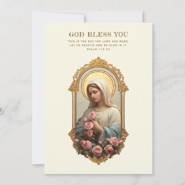 Catholic Mary with Pink Roses Floral Scripture (Anverso)