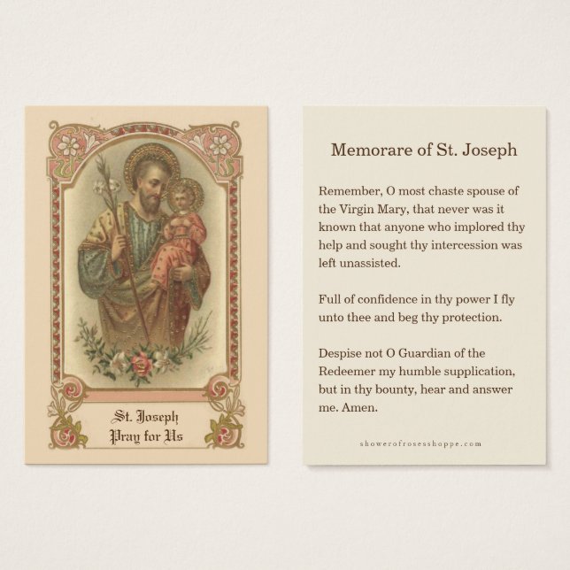 Catholic St. Joseph Memorare Prayer Holy Cards (Anverso y reverso)