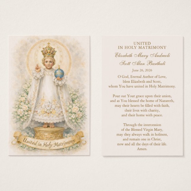 Catholic Wedding Prayer Card Betrothal  (Anverso y reverso)
