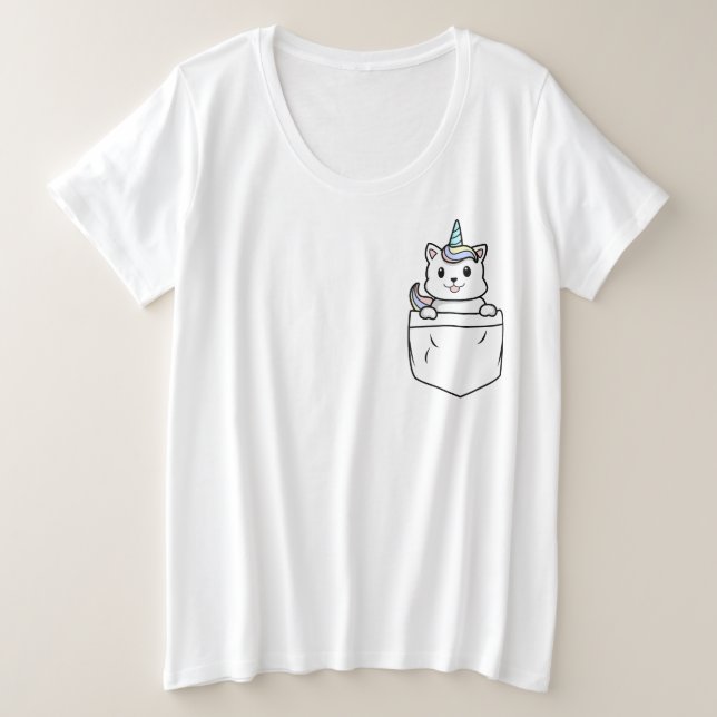 Caticorn Arcoiris Pocket Plus tamaño Camiseta para (Anverso del diseño)