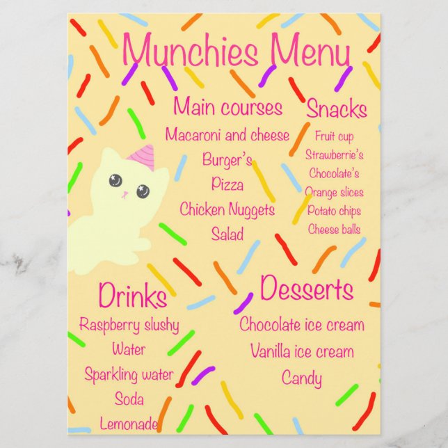 Caticorn Birthday Party Menu (Anverso)