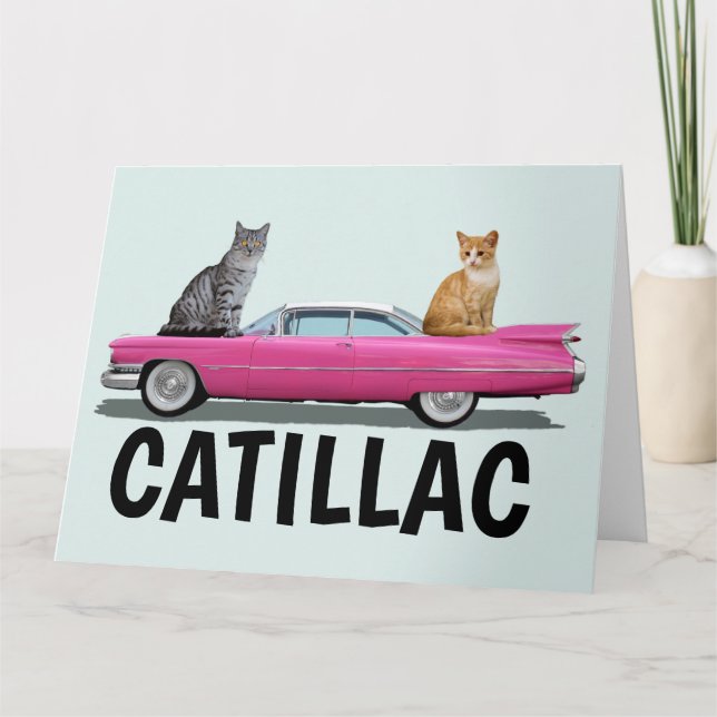 CATILLAC CAT PINK CLASSIC CAR GRANDES TARJETAS DE  (Anverso)
