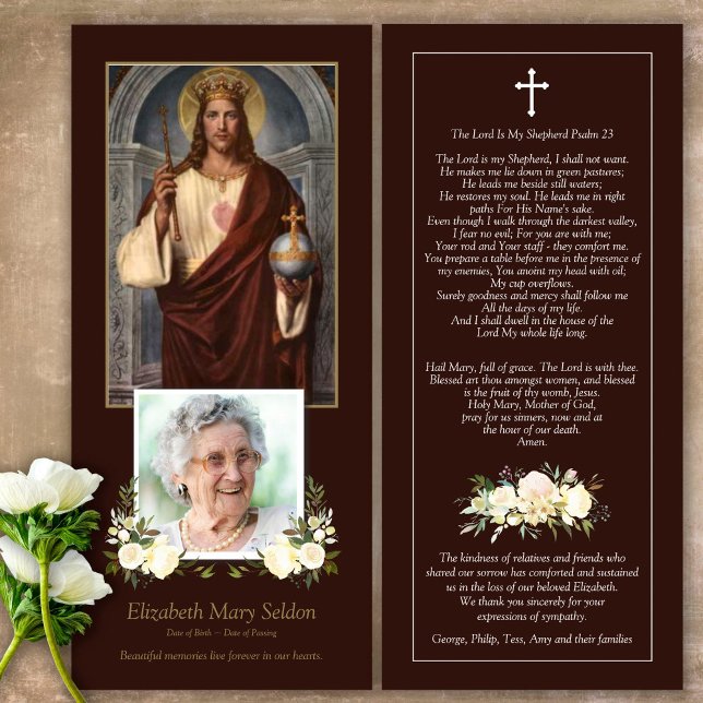 Católica Jesús Nuestro Rey Funeral Gracias Tarjeta (Catholic, Religious, Celebration of Life, In Loving Memory of, Forever in our hearts, funeral cards)