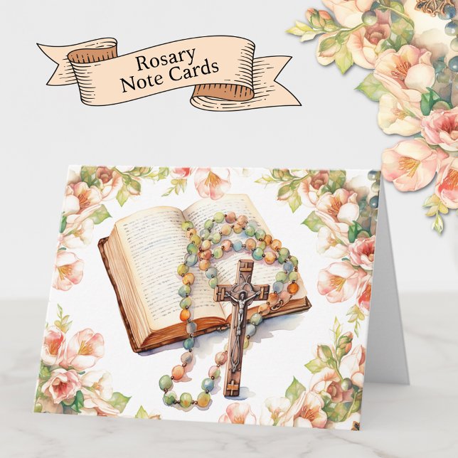 Católico Rosario Floral Biblia Religiosa (Beautiful elegant Catholic Holy Rosary Note Cards )