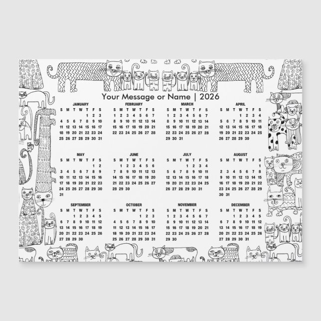 Cats 2026 Calendar Personalized Message or Name (Anverso)