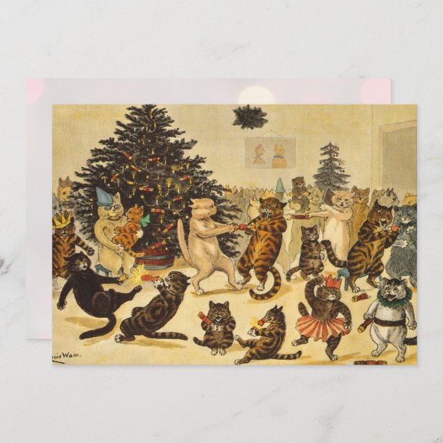 Cat's Christmas Party - Louis Wain Invitations (Anverso / Reverso)