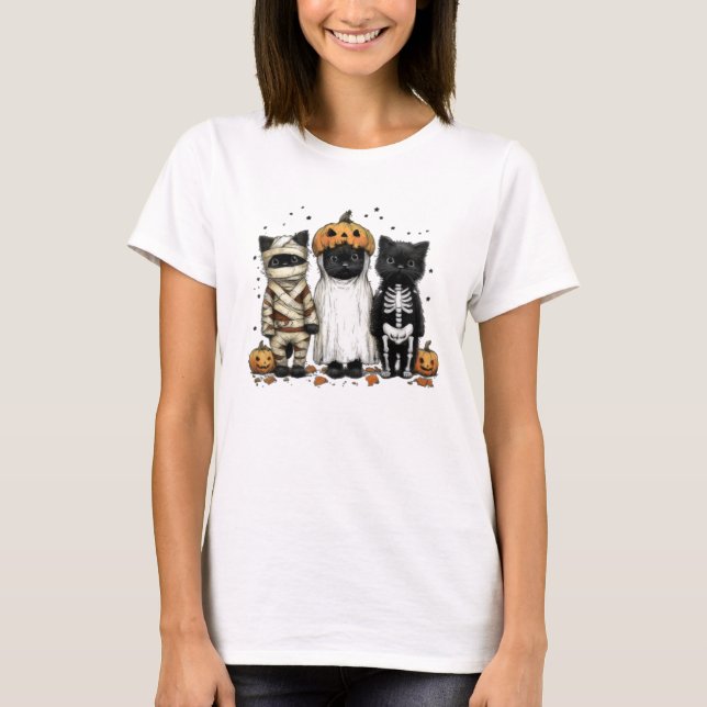 Cats de Halloween cutáneos disfrazan camiseta (Anverso)