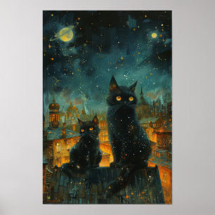 Cats nocturnos estrellados: Arte en la azotea de u