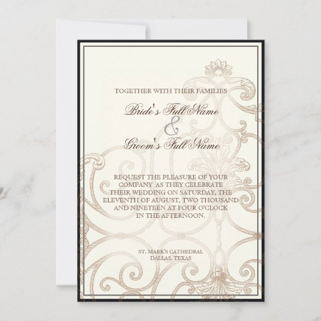 Cattleya Orchid Crema Negra - Invitación a la boda (Anverso)