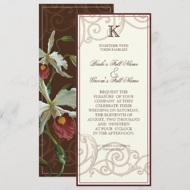 Cattleya Orchid taupe brown - Invitación a la boda (Anverso / Reverso)