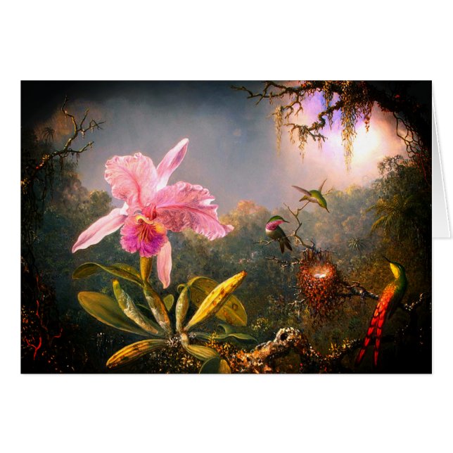 Cattleya Orchid y tres Hummingbirds brasileños (Anverso (Horizontal))