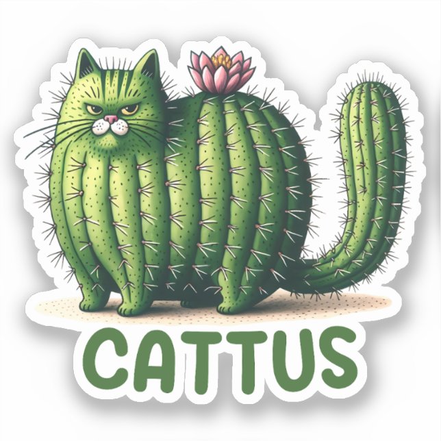 Cattus Cactus Pun Funny Cat Pegatina (Anverso)