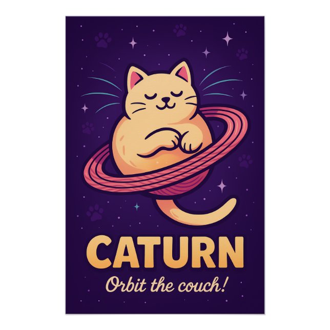 Caturn Space Cat Pun Poster Print (Anverso)