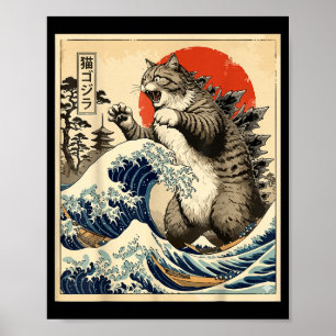 Catzilla Arte Japonés Amante de los Gatos Estampad