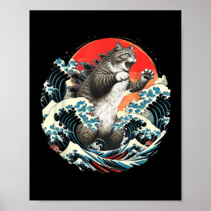 Catzilla Cat Arte Japonés Gran Ola De Arte Para Ho