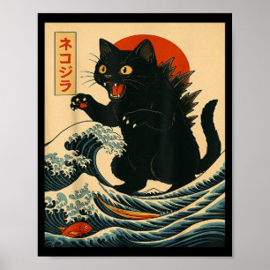 Catzilla gato arte japonés divertido gato para hom