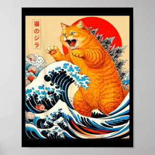 Catzilla Gato Naranja Arte Japonés para Hombres Mu