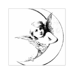CAUCHO ÁNGEL CON EL SELLO DE GOMA CRECIENTE DE LA LUNA