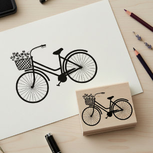 Caucho Bicicleta Bonita con Flores Sello de Arte de Mader