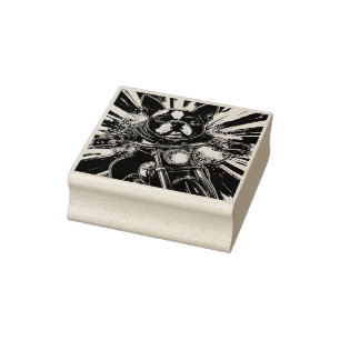 Caucho Boston Biker Terrier - Sello de Arte de Madera