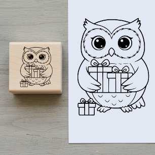 Caucho Búho Adorable con Regalos Sello de Arte de Madera