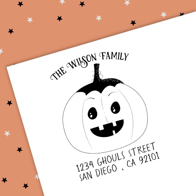 Caucho Calabaza de Halloween Sello de Madera (Jack-o-lantern family Halloween wood art stamp .)