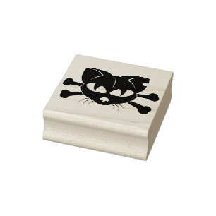 Caucho calavera de gato y sello de arte de huesos