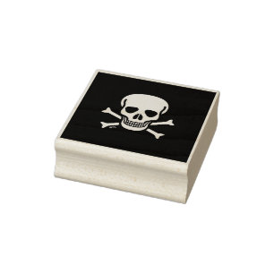Caucho Calavera en huesos Sello de goma negro sin mango