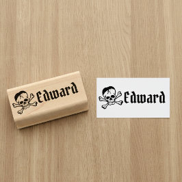 Caucho Calavera y huesos cruzados con sello de nombre per