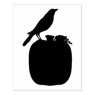 Caucho Crow on Pumpkin Halloween 4" x 5" Sello de goma