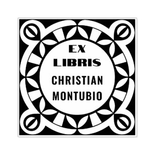 Caucho Ex Libris Sello de Arte en Madera - Motivo Geométr