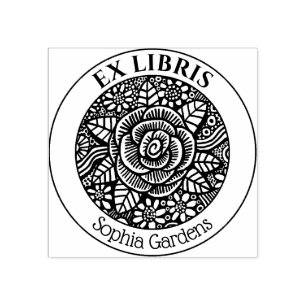 Caucho Ex Libris - Sello de dibujo de Rosa con autotinta